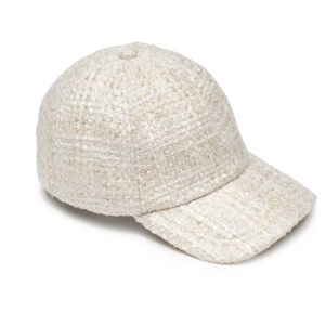 New Eugenia Kim Ivory/Gold Sequin Tweed Baseball Cap One Size